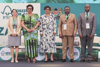 Zamba Heritage Minsiterial Panel: From left to right. Subhra Bhattacharjee, Dr Rosalie Matondo, Dr Aurelie Koumba Pambo, Dr Emmanuel Tsadok and Dr Douty Chibamba