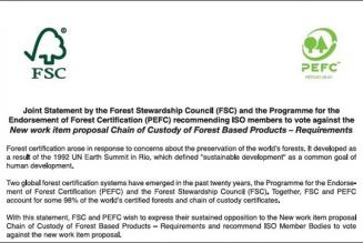 FSC et PEFC appellent conjointement à rejeter la proposition de création d’une norme ISO de chaîne de contrôle pour les produits forestiers certifiés